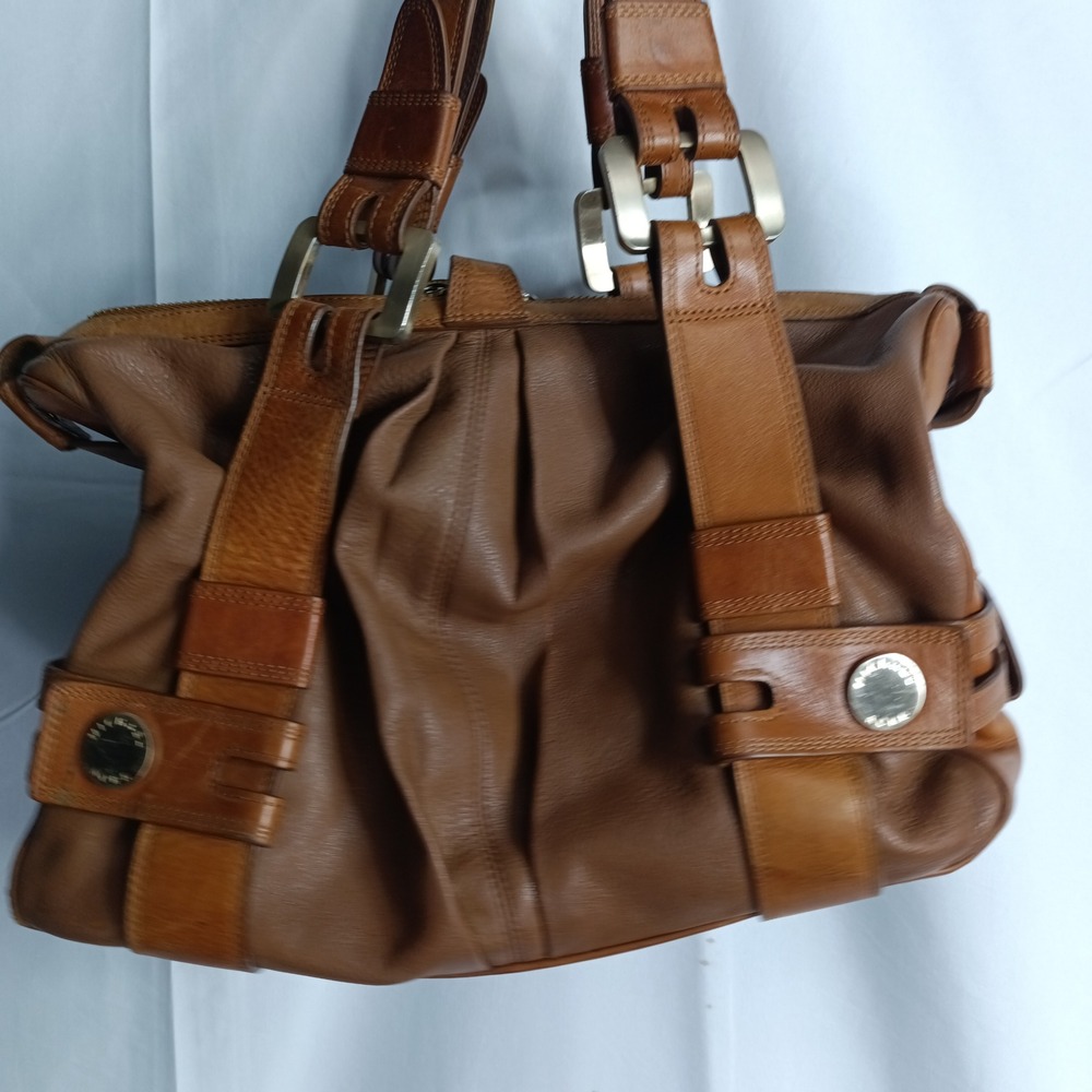 Michael Kors Slouchy Leather Shoulder Bag Hobo Style Brown Buckle Detail s10